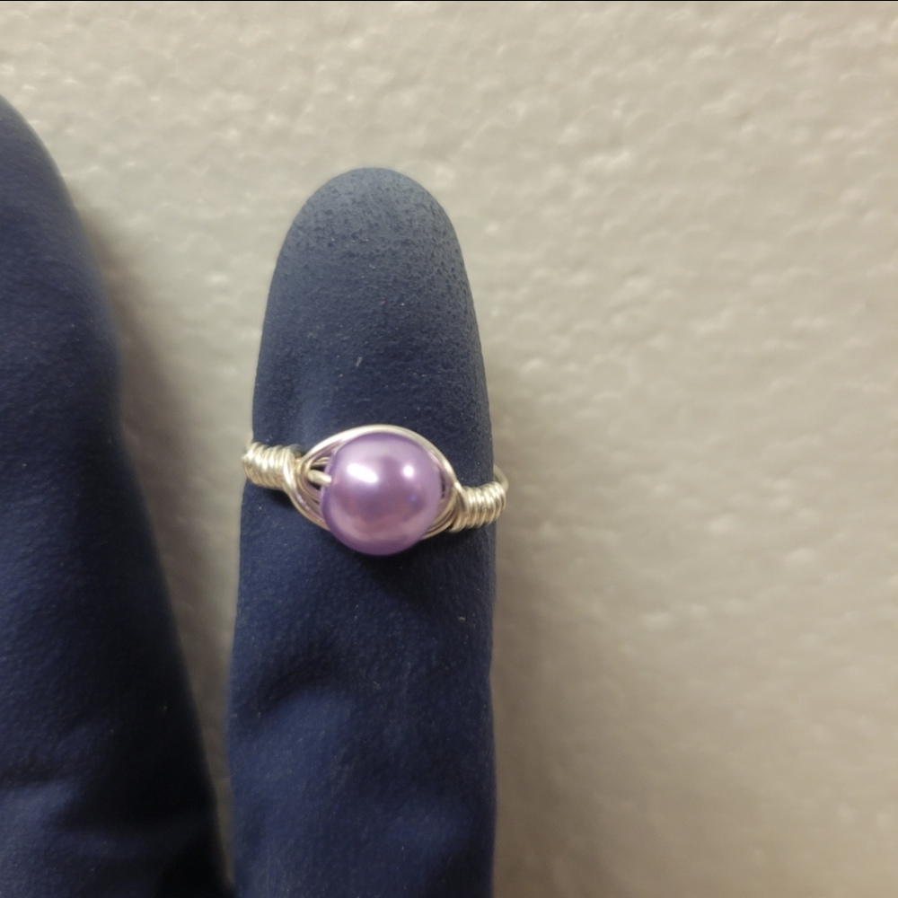 Silver Wire and Purple Faux Pearl Ring